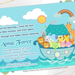 Uitnodiging voor babyshower Ark van Noach-Noachs feest Ark van Noach babyshower virtuele uitnodiging quarantainedouche
