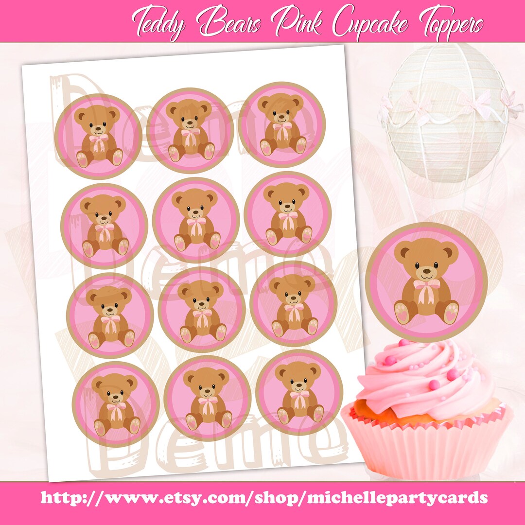 Teddy Bears Pink Cupcake Toppers Baby Girls Birthday Party - Etsy