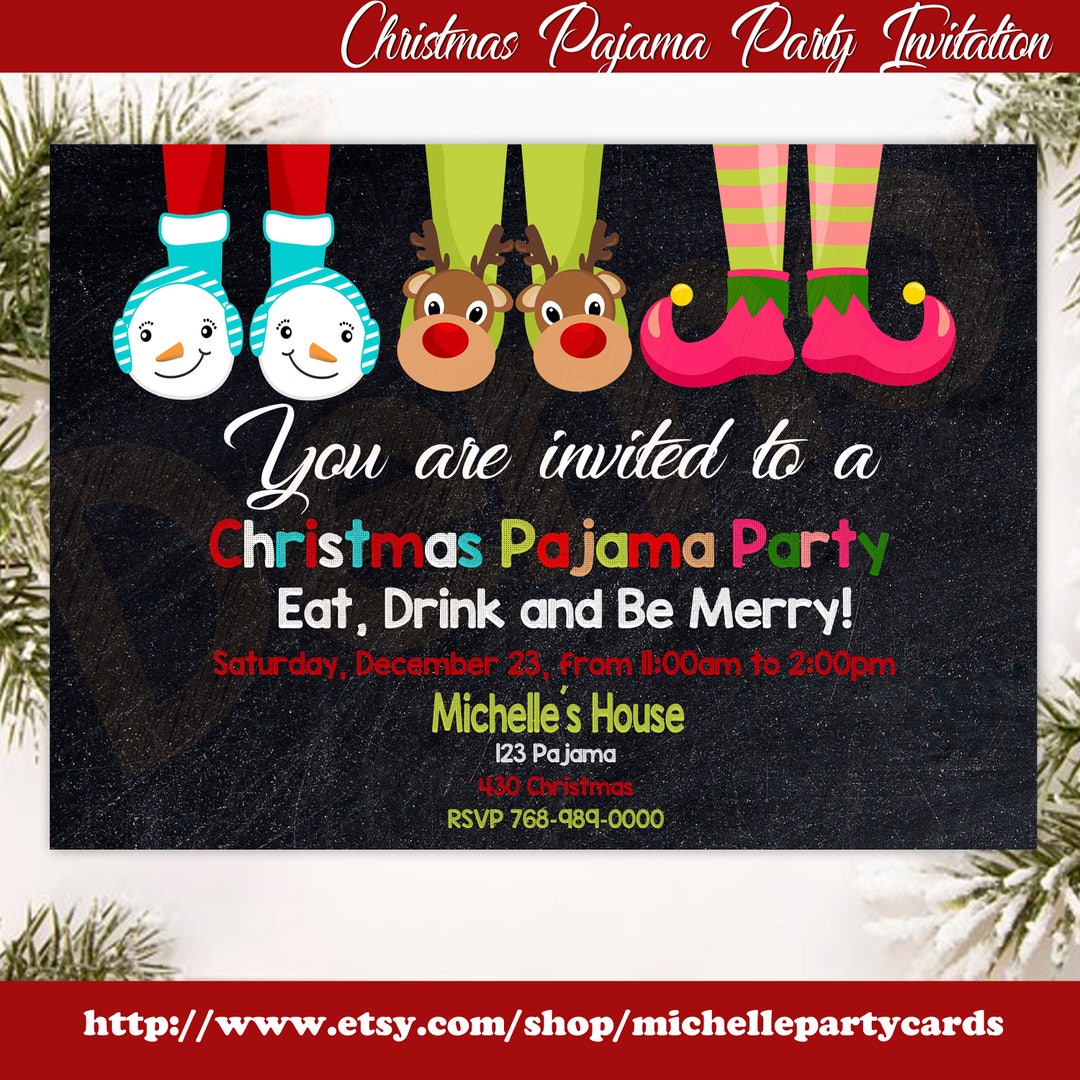Christmas Pajama Party Invitation, Chalkboard Christmas Party ...