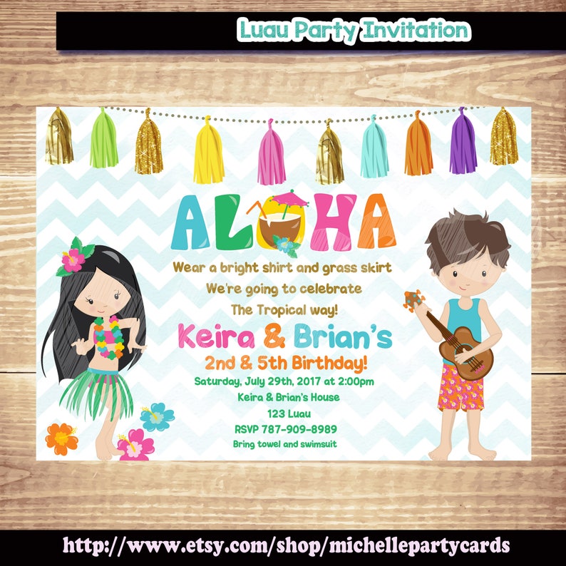 Luau Party Invitation, Hawaiian Invitations, Luau Birthday Invitation, Luau Party, Luau Birthday, Luau Invite, Luau Invite, Aloha Party image 1