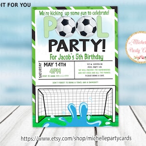 Fußball-Party-Einladung, Fußball-Geburtstag, Fußball-Party, Pool, Sommer-Einladung, Pool-Party einladen, Pool-Party-Geburtstag, Fußball einladen