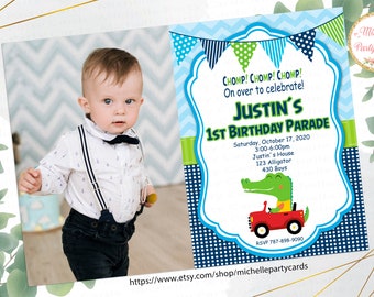 Alligator Invitation with Photo Alligator Birthday Parade 1st Birthday boy Alligator Invite Crocodile Invitation Chomp Invitation Swamp