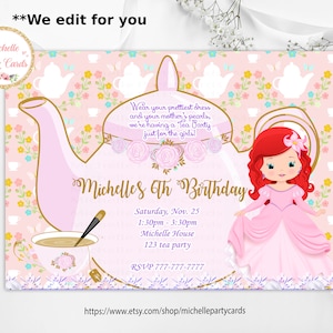 Princess Ariel Tea Party, Princess Invitation, Princess Tea Party, Ariel Invitation, Tea party invite, Tea Birthday, Tea Invitation