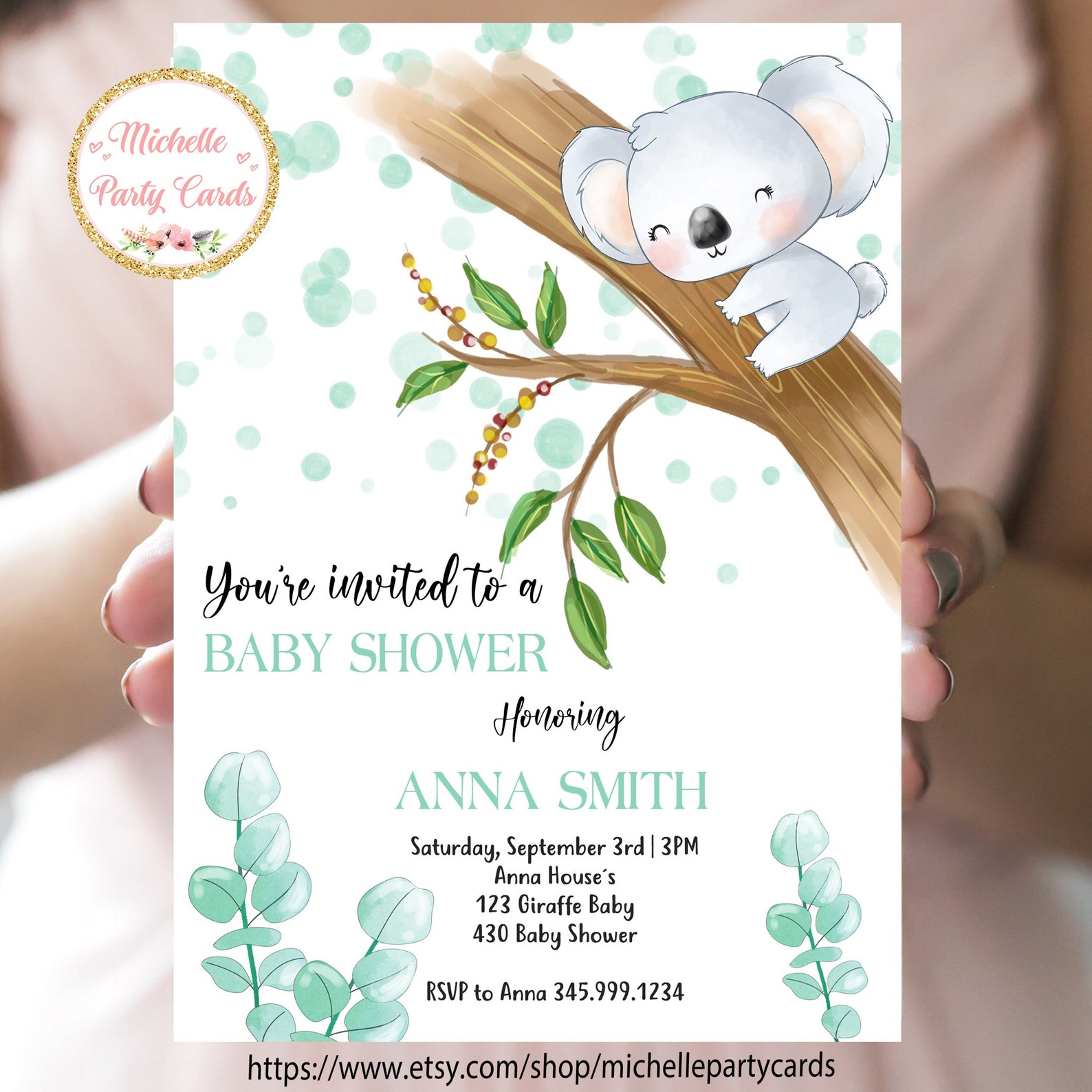 Koala Baby Shower Invitation Koala Invitation Koala Party Etsy