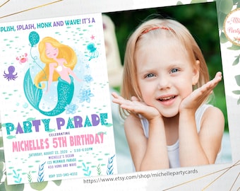 Mermaid Party Parade Invitation, Mermaid Drive By, Birthday Parade Invitation, Social Distancing Birthday Party, Parade Invitation