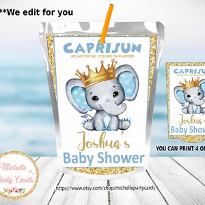 Capri Sun Juice Bag Etiquetas Elefante, Etiquetas Elefantes, Príncipes Reales, Fiesta del Príncipe Elefante, Baby Shower Elefante, Capri Etiquetas Solares