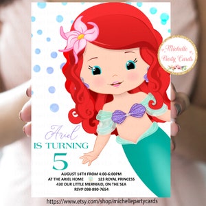 Princesse Ariel, Petite Sirène, Invitation princesse sirène, Fête de sirène, Anniversaire de sirène, Anniversaire de princesse, Invitation de princesse