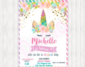 Unicorn Birthday Invitation, Magical Day Invitation, Unicorn Party Invite, Party Girl, Unicorn Invitation, Rainbow Party, Birthday Invite