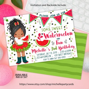 Invitación a sandía, Cumpleaños de sandía, Fiesta de sandía, Invitación de verano, Afroamericana, Sandía TUTU, Invitación de cumpleaños