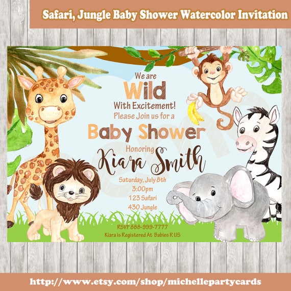 Safari Jungle Baby Shower Watercolor Invitation Invite
