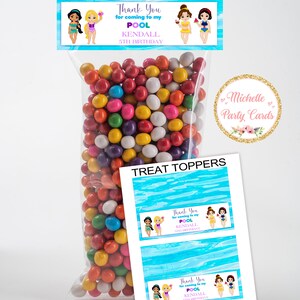 Beutel-Topper, Prinzessin Pool Party, Topper Prinzessin, Topper Pool Party, Leckerli Prinzessin, Leckereien Topper, Prinzessin Party, Prinzessin Pool