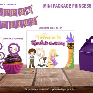 Mini Package Princess Rapunzel, Princess Banner, Favor tag, Cupcake Toppers, Princess Package, Rapunzel Package