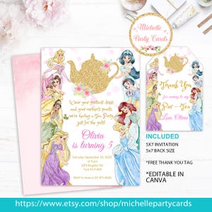 Prinzessin Tea Party-Einladung, Prinzessin Geburtstag, Prinzessin Party, Prinzessin, Par Tea, Geburtstagskind, Tee-Einladung, Tee-Party, bearbeitbar