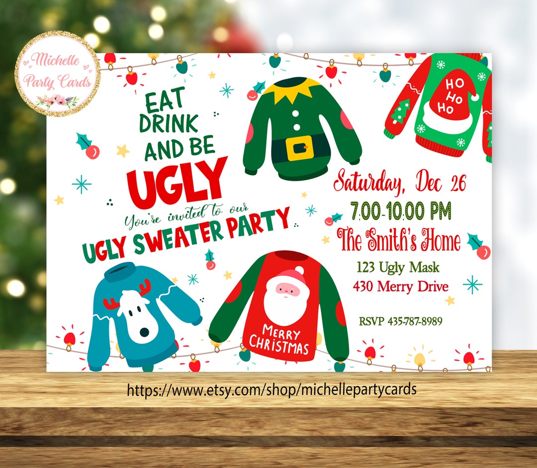 Ugly Sweater Christmas Party Invitation Ugly Sweater Invitation Ugly Sweater Christmas Party Invitation Ugly Sweater Invitation