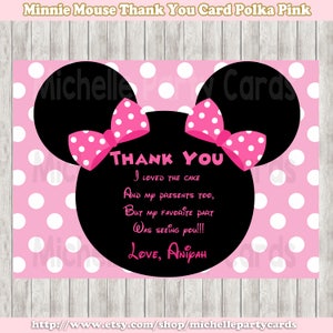 Minnie Maus Dankeskarte Polka Pink, Pink und Gold, Rosa Einladung, Minnie Maus Rosa, Geburtstag Dankeskarte, Mädchen