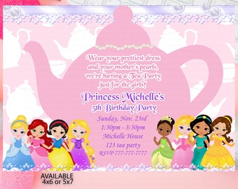 Princess Tea Party Invitation-All Princesses-Princess Birthday, Tea party princess, Tea Princess, Tea Birthday, Party girl, Tea party Red
