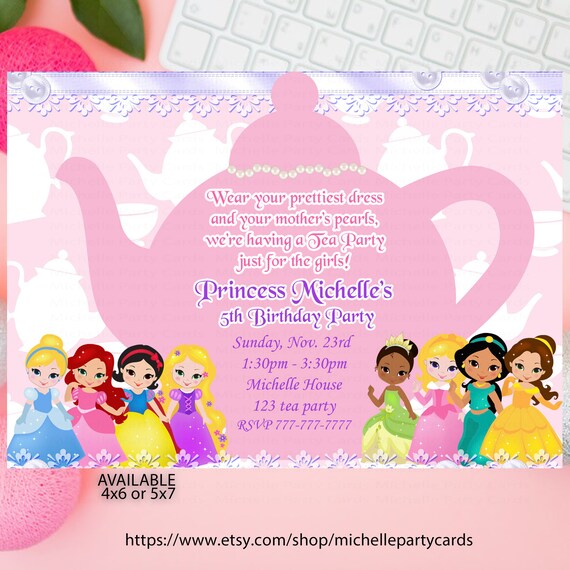Princess Tea Party Invitationall Princessesprincess Etsy