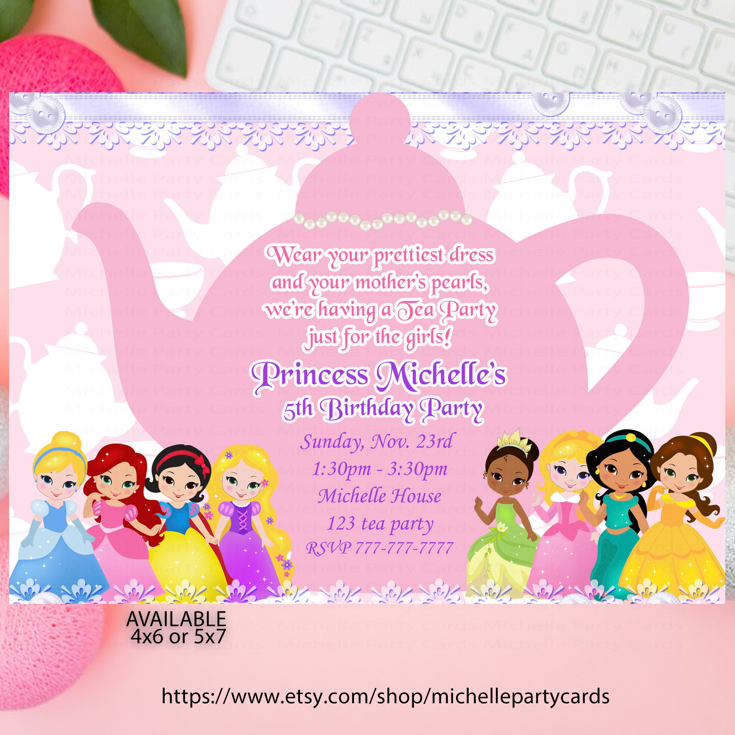 Princess Tea Party Invitation All Princesses Princess Etsy