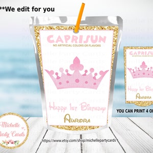 Capri Sun Princess, Crown Labels, Capri Sun Crown, Rose et Or, Party Favors, Capri Sun Princess Royal Crown, Juice Labels