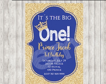 Royal Prince Invitation, Prince Birthday, Royal Prince Birthday, Royal Invitation, Prince Invitation,  1st Birthday, Boys Invitation , Gold