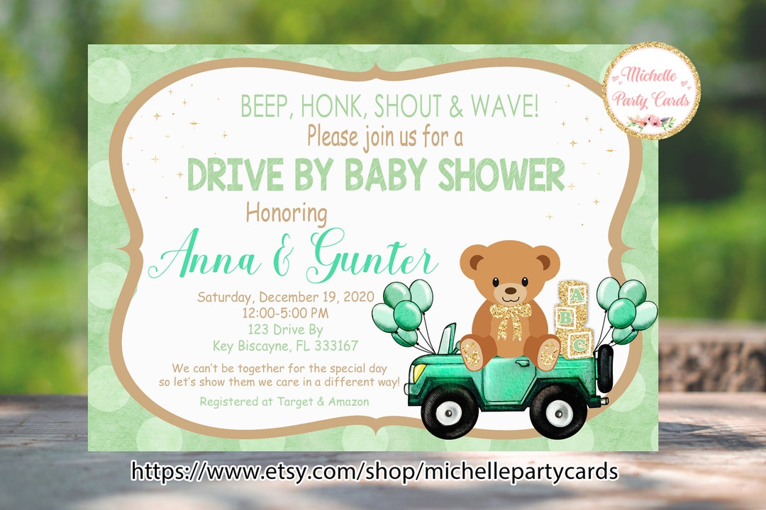 Teddy Bear Mint and Gold Invitation, Green Invitation, Teddy Mint