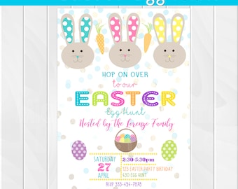 Easter Egg Hunt Bunny Birthday Invitation, Easter Invite, Easter Egg Invitation, Bunny Face Invitation, Basket Egg Invitation, Hop Bunny