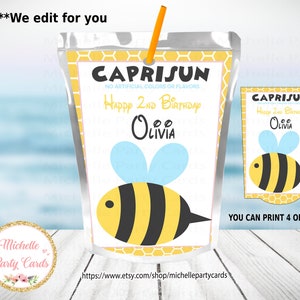 Capri Sun Bee, Caprisun Birthday, Capri Sonne Etiketten, Saftbeutel Etiketten, druckbar, Bienen Party, Bienen Geburtstag, Bienen Dekoration, Bienen Etiketten