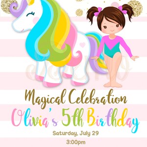 Unicorn Gymnastic Blonder Hair, Rainbow Invitation, Rainbow Gymnastic, Unicorn Invitation, Rainbow Unicorn, Party Birthday, Party Girl image 2