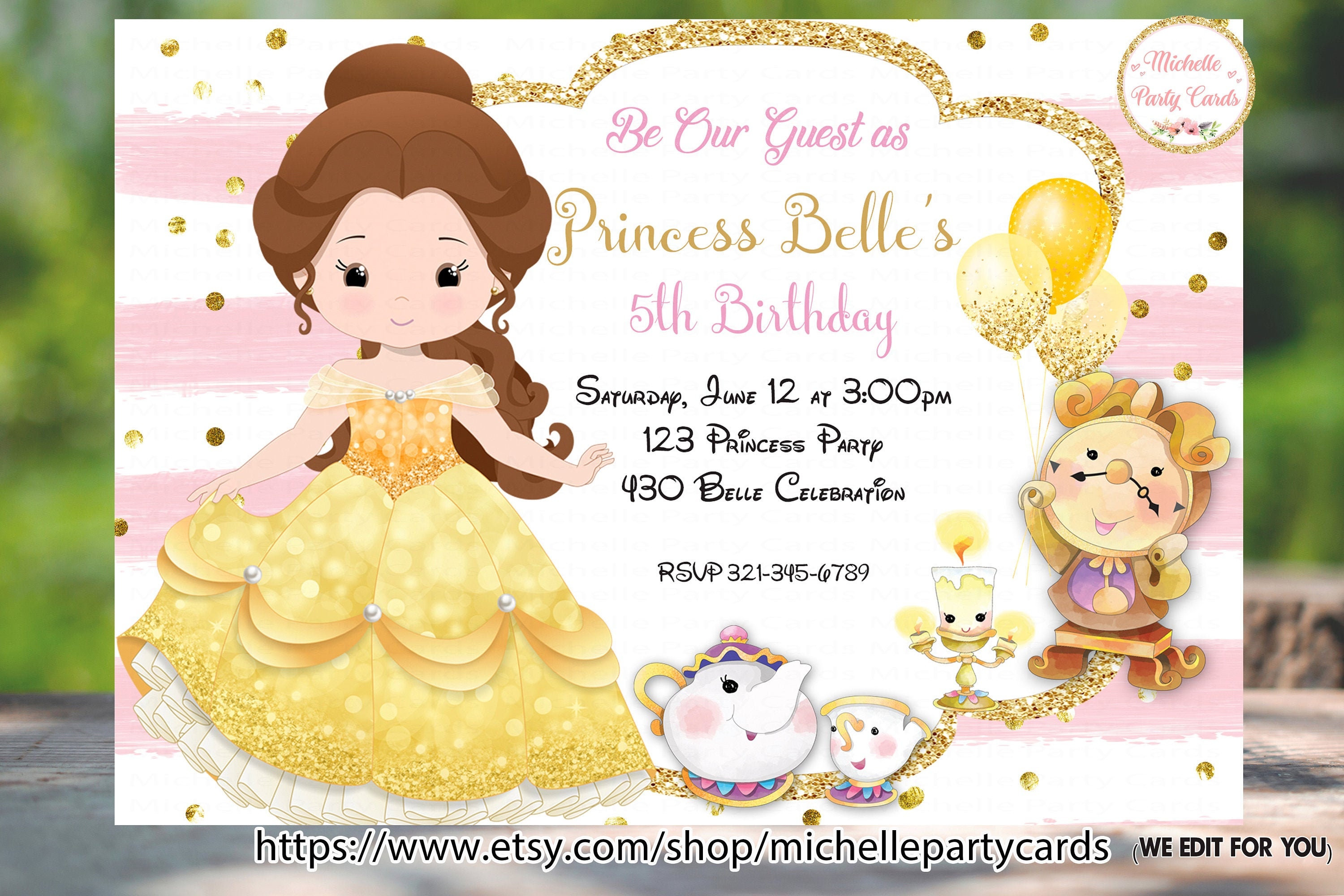 Princess Belle Invitation Princess Birthday Royal Party Etsy