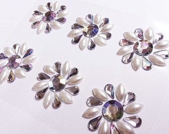 12 x 32mm Self Adhesive PEARL BOWS Stick On WEDDING Gems Card Making CRAFT