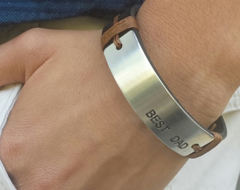 Men's Bracelet, Gift For Dad, Men Engraved Leather Bracelet, Men Personalized Bracelet, Anniversary Gift, Men Bracelet, Custom