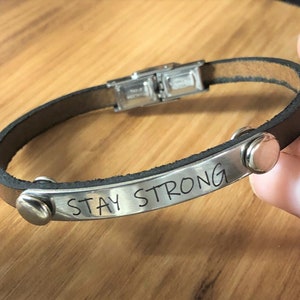 Stainless Steel Bracelet Personalized Genuine Leather Bracelet Fathers Gift For Him Mens Jewelry Gift Engraved Bracelet Men Gift for Husband