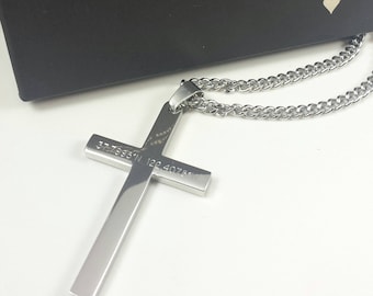 Personalized Stainless Steel Cross Necklace: Engraved Coordinates