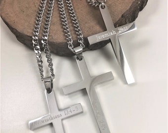 Personalized Scripture Cross Necklace: Stainless Steel Christian Jewelry