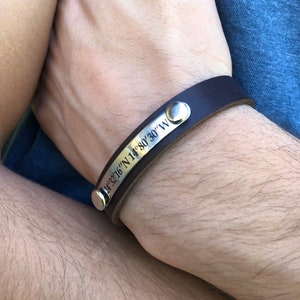 Personalized Bracelet,Men Custom Leather Bracelet,Engraved Bracelet,Gift For Men,Coordinates Long Distance Relationship Gift for Boyfriend