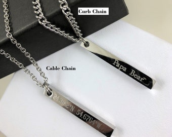 Personalized Bar Necklace For Men Father's Day Gift Family Necklace Valentine's Day Gift For Him Stainless Steel 4 Sided Bar Necklace