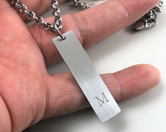 Personalized Stainless Steel Name Tag Necklace - Engraved Initial Pendant