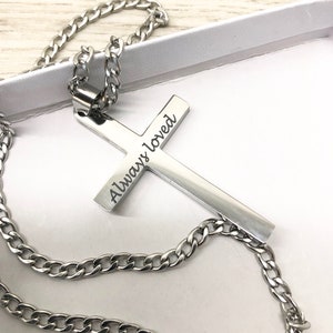 Father&#39;s Day Gift  Large Cross Men Necklace, Groom Engraved Jewelry, Religious Necklace For Men Silver Cross Necklace Custom Jewelry, Boys