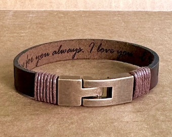 Pulsera de cuero personalizada para hombre, cierre de cobre grabado, regalo de aniversario.