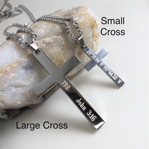 Couple Cross Necklace, Men&#39;s Cross Necklace, Kids Personalized Cross Necklace, Stainless Steel Christian Necklace, Mom Silver Cross Pendant