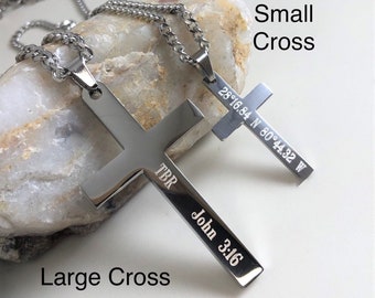 Couple Cross Necklace, Men's Cross Necklace, Kids Personalized Cross Necklace, Stainless Steel Christian Necklace, Mom Silver Cross Pendant