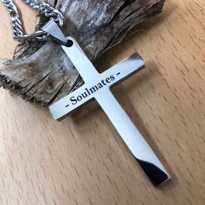 Silver Cross Necklace For Men Religious Gift for Him Men Personalized NecKlace Stainless Steel Necklace , Customized Large Cross Necklace