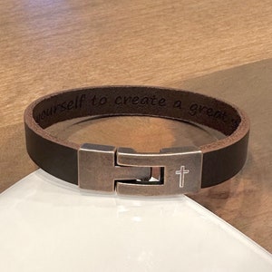 Cross Leather Bracelet, Personalized Bracelet for Men Leather Bracelet Anniversary Gift For Boyfriend Leather Jewelry Religious Gift For Son