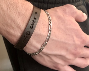 Personalized Leather Bracelet for Men, Engraved Copper Clasp, Father's Day Gift