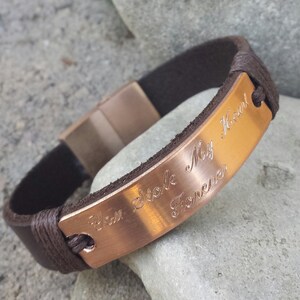 Personalisiertes Kupferplatten-Lederarmband, Lederarmband mit Gravur, Geschenk für Männer