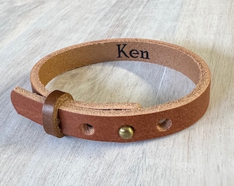 Personalized Leather Bracelet for Men, Adjustable Engraved Gift