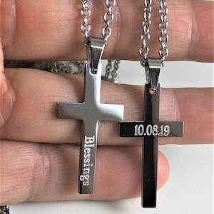Personalized Small Cross Necklace,Stainless Steel Men Necklace,Engrave Religious Necklace,Necklace For Men, Men Custom Jewelry,Gift for Dad
