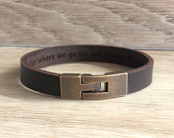 Personalized Leather Bracelet for Men, Engraved Copper Clasp, Custom Jewelry
