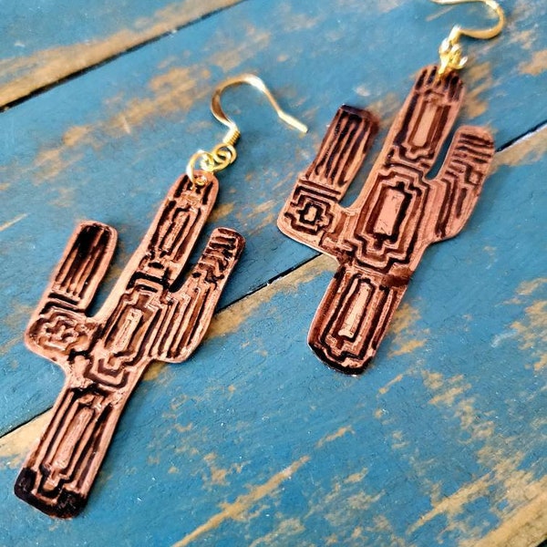 Geometric Etched cactus Earrings