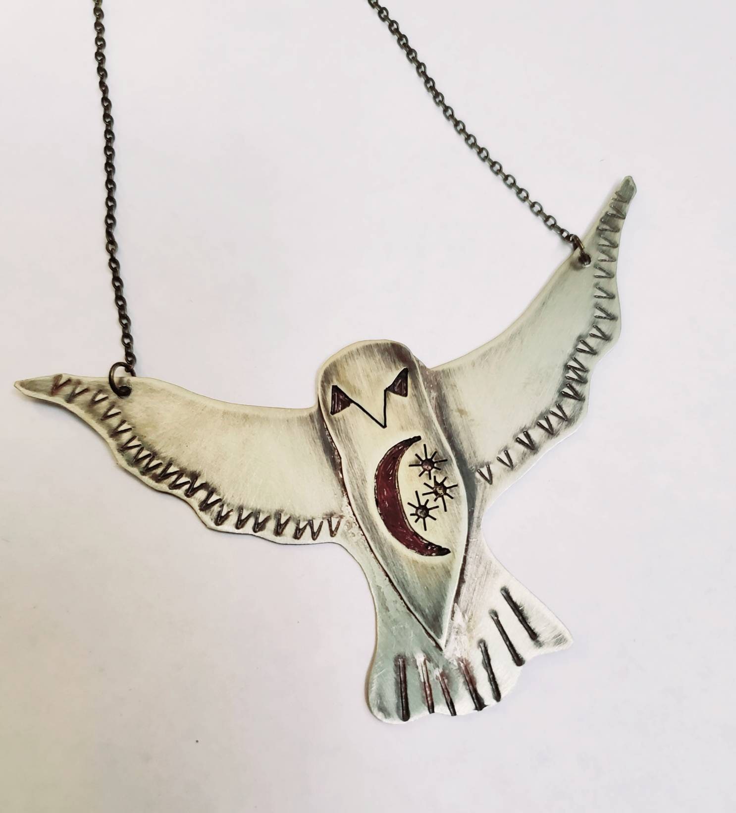 Owl with moon and stars necklace